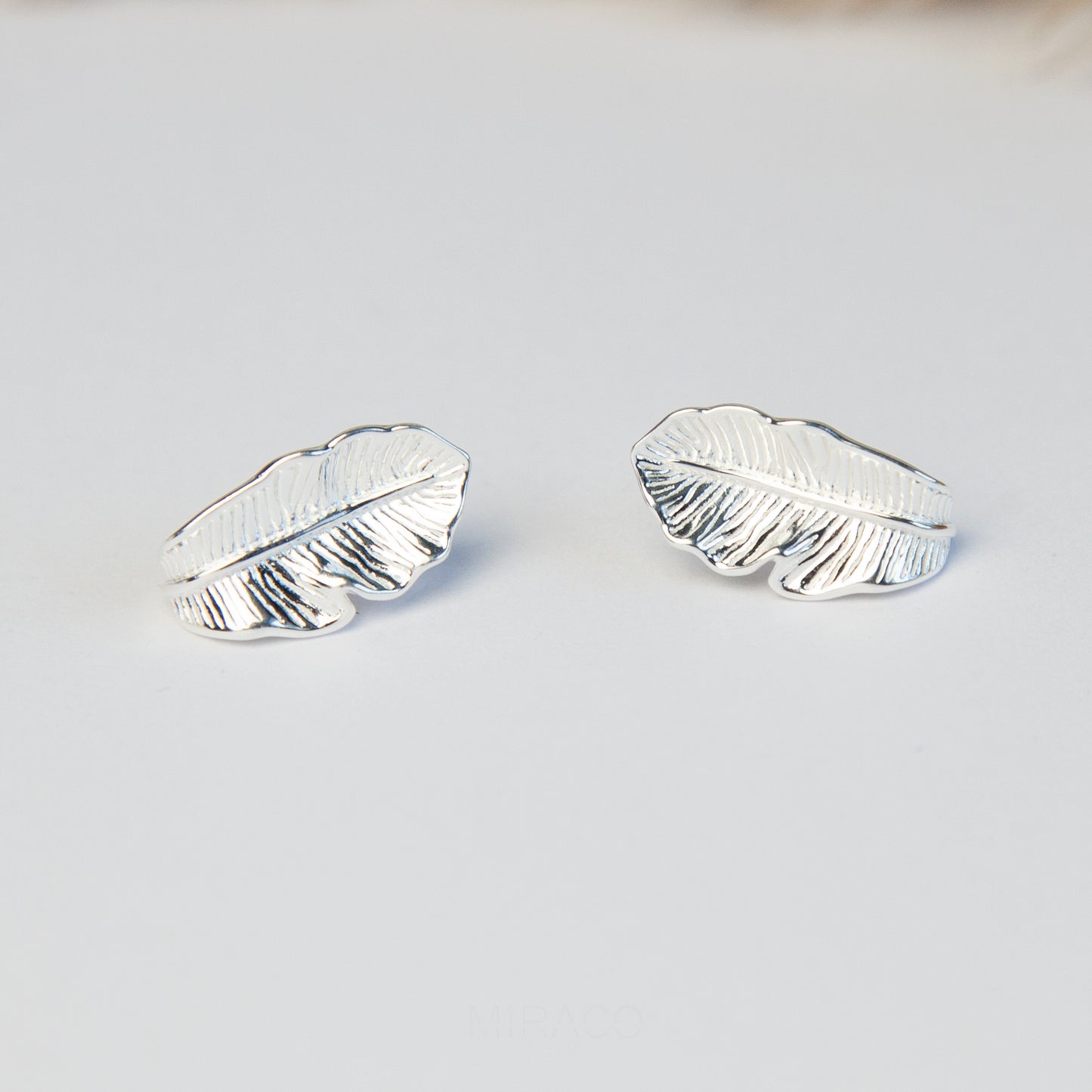 Nature Inspired Leaf Stud Earrings in Sterling Silver