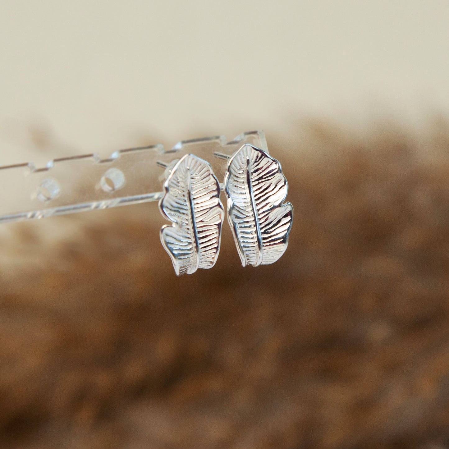 Nature Inspired Leaf Stud Earrings in Sterling Silver