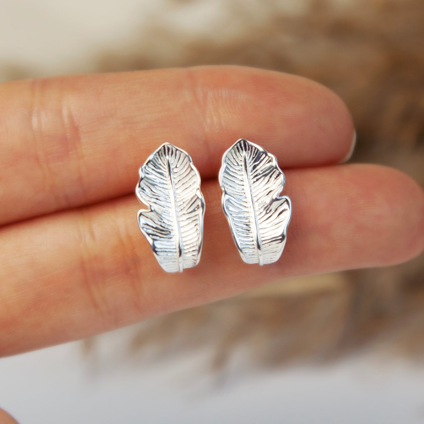 Nature Inspired Leaf Stud Earrings in Sterling Silver