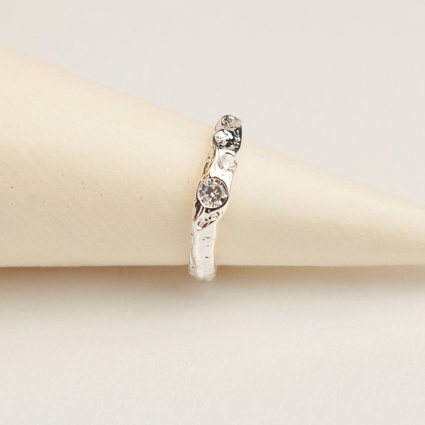 Sterling Silver Hammered Adjustable Ring with Diamonds