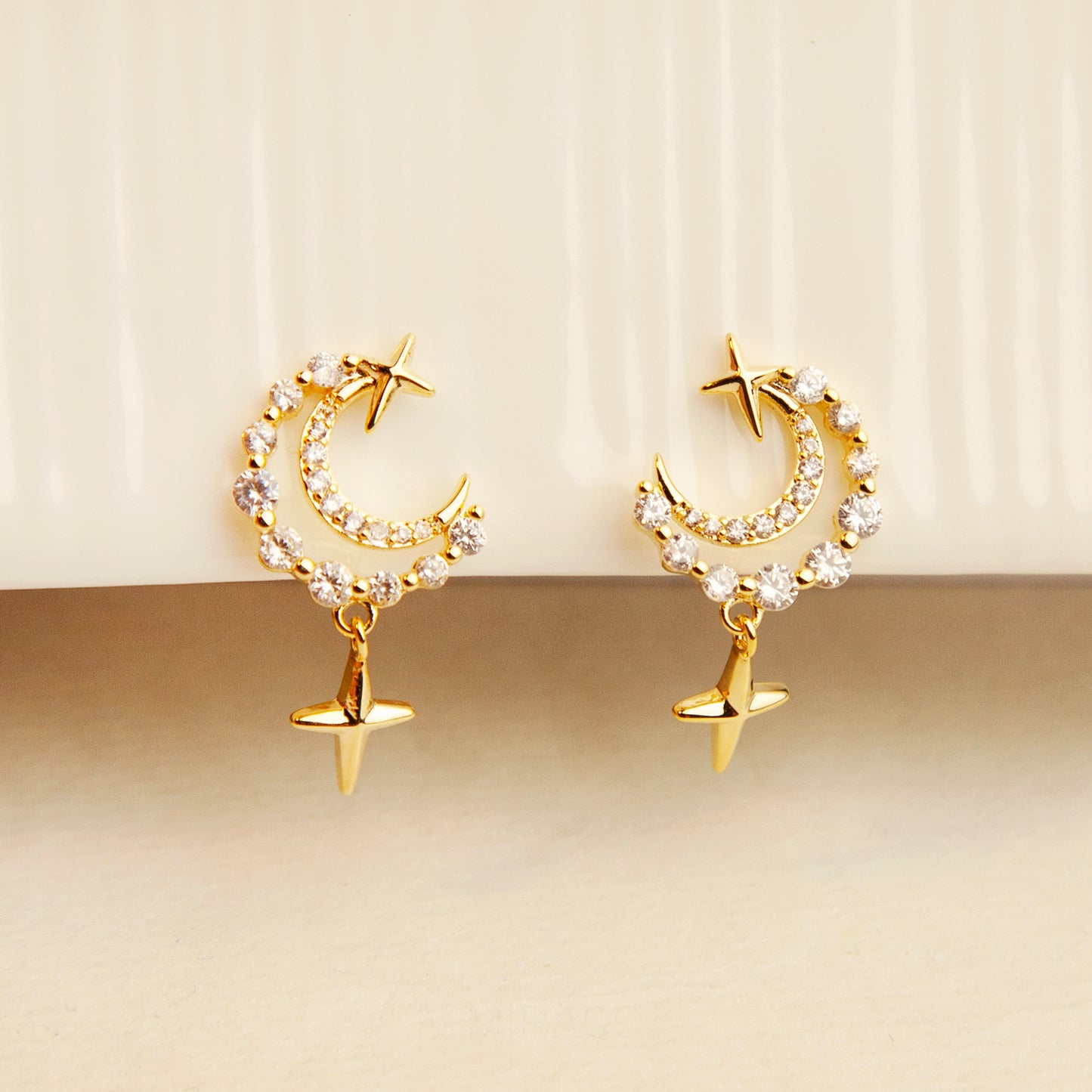 Crystal Moon Star Clip On Earrings