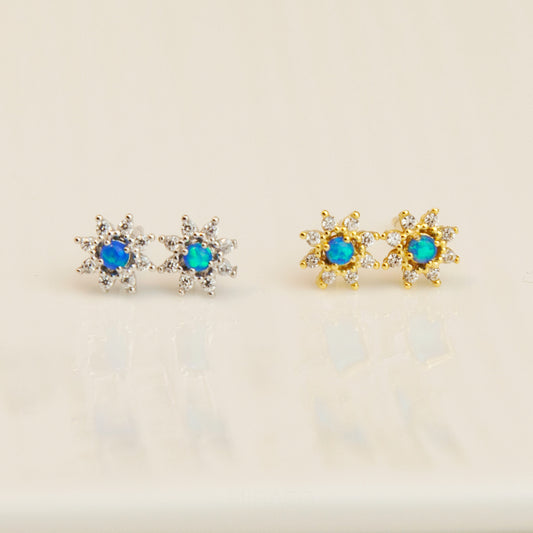 Sterling Silver Starburst Blue Gemstone Stud Earrings