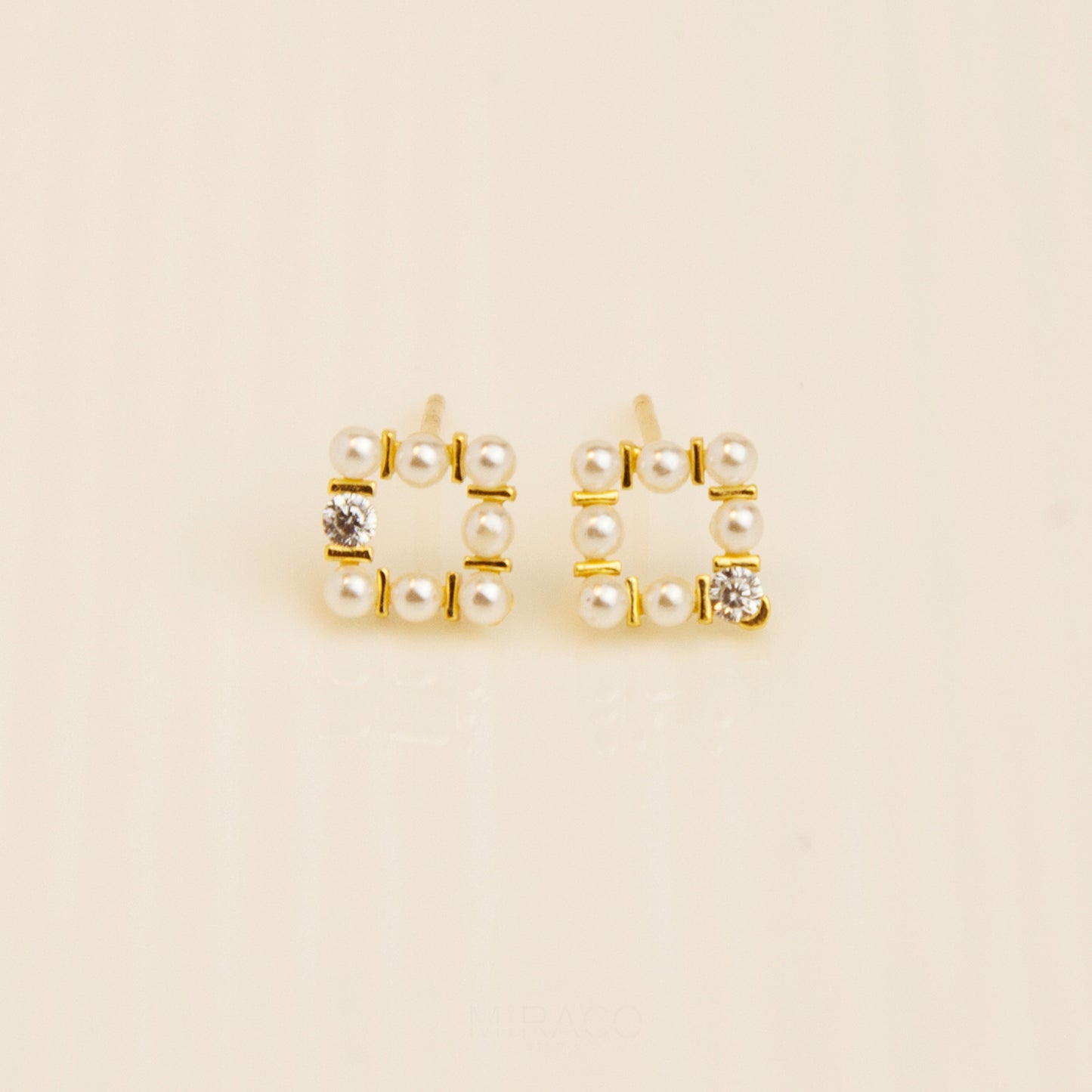 Sterling Silver Square Pearl Cluster Stud Earrings