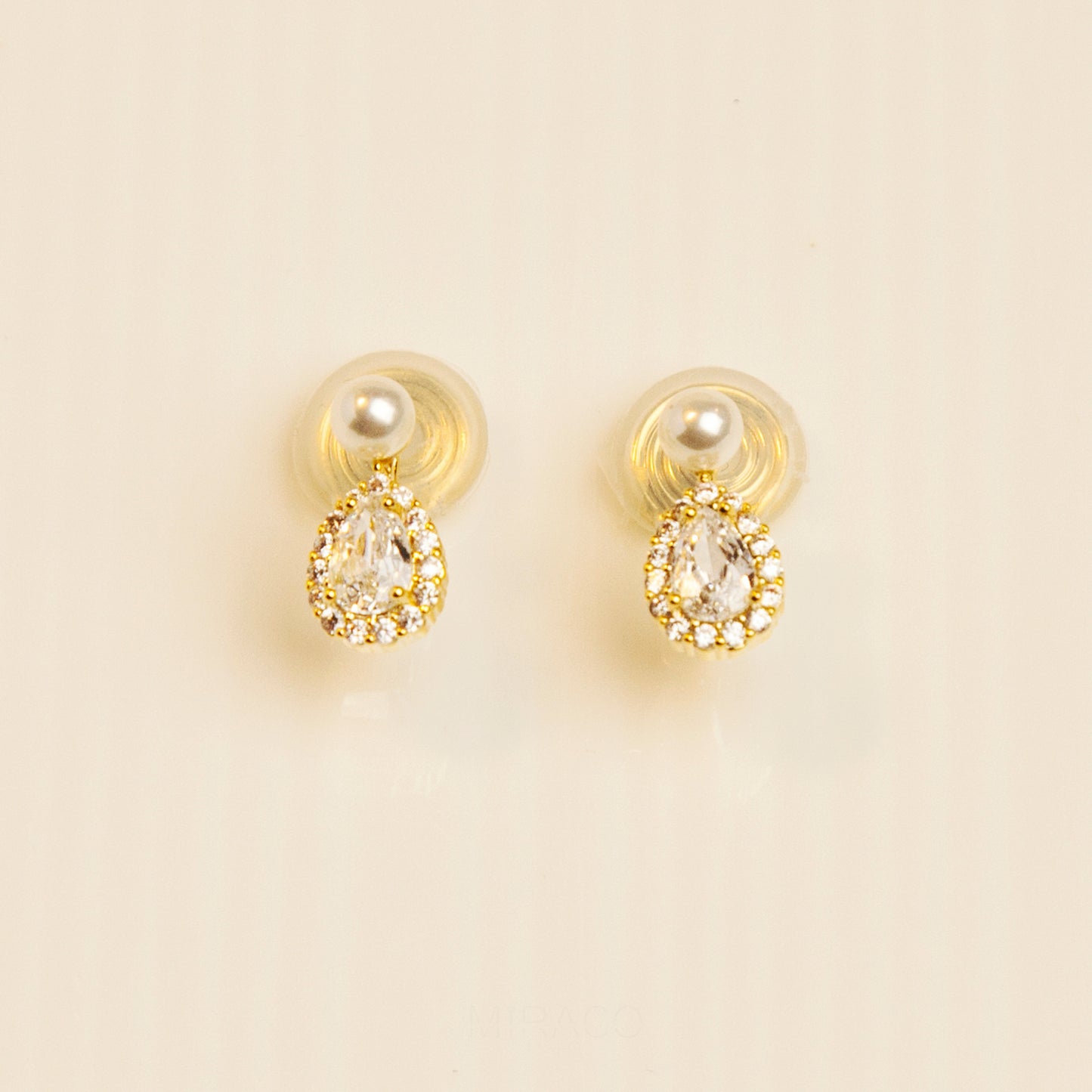 Teardrop Diamond Earrings with Small Faux Pearls