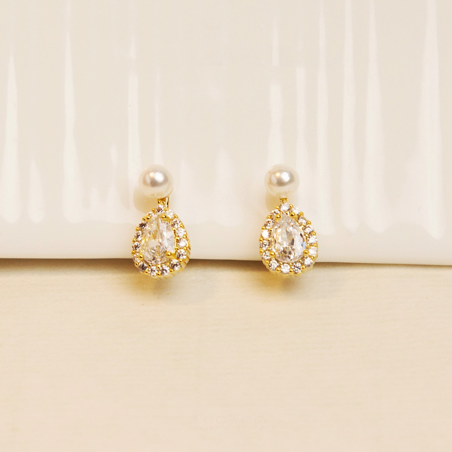 Teardrop Diamond Earrings with Small Faux Pearls