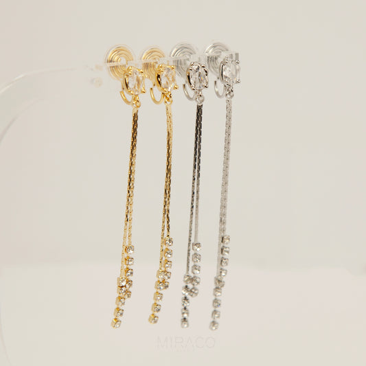 Long Tassel Clip On Dangle Diamond Earrings