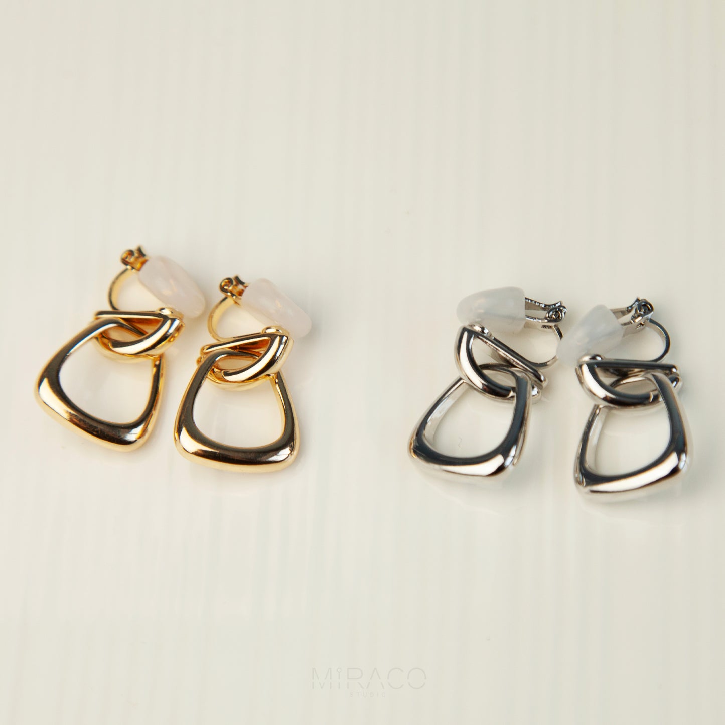 Clip On Minimal Dangle Drop Metal Hoop Earrings