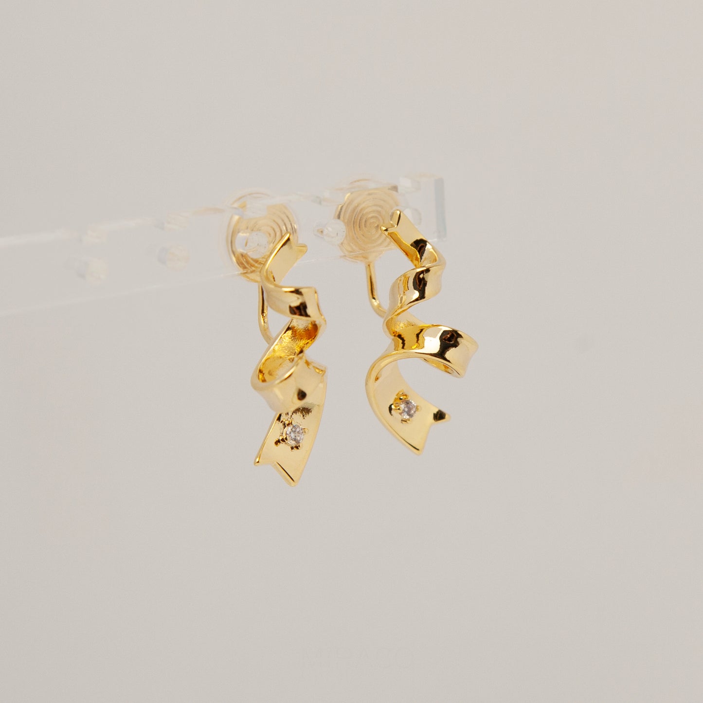 Clip On Gold Twisted Ribbon Stud Earrings