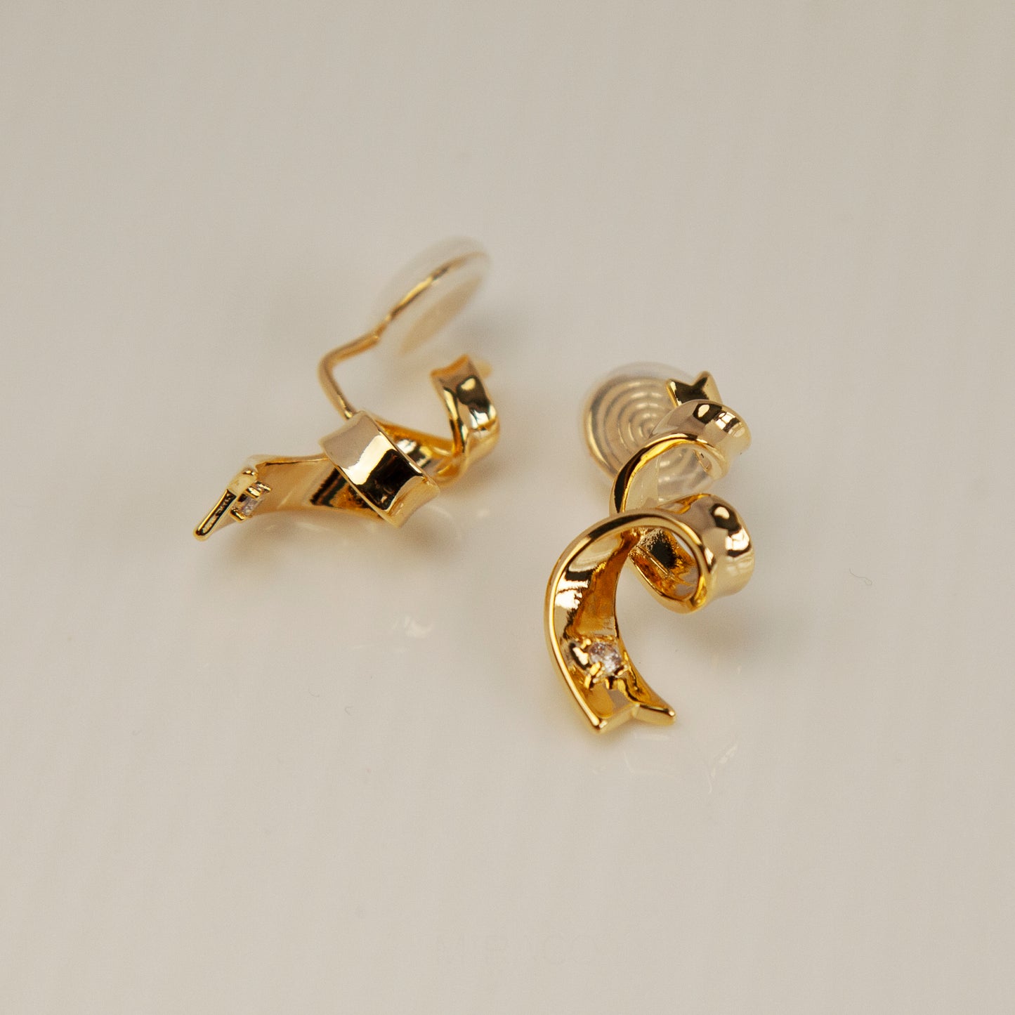 Clip On Gold Twisted Ribbon Stud Earrings