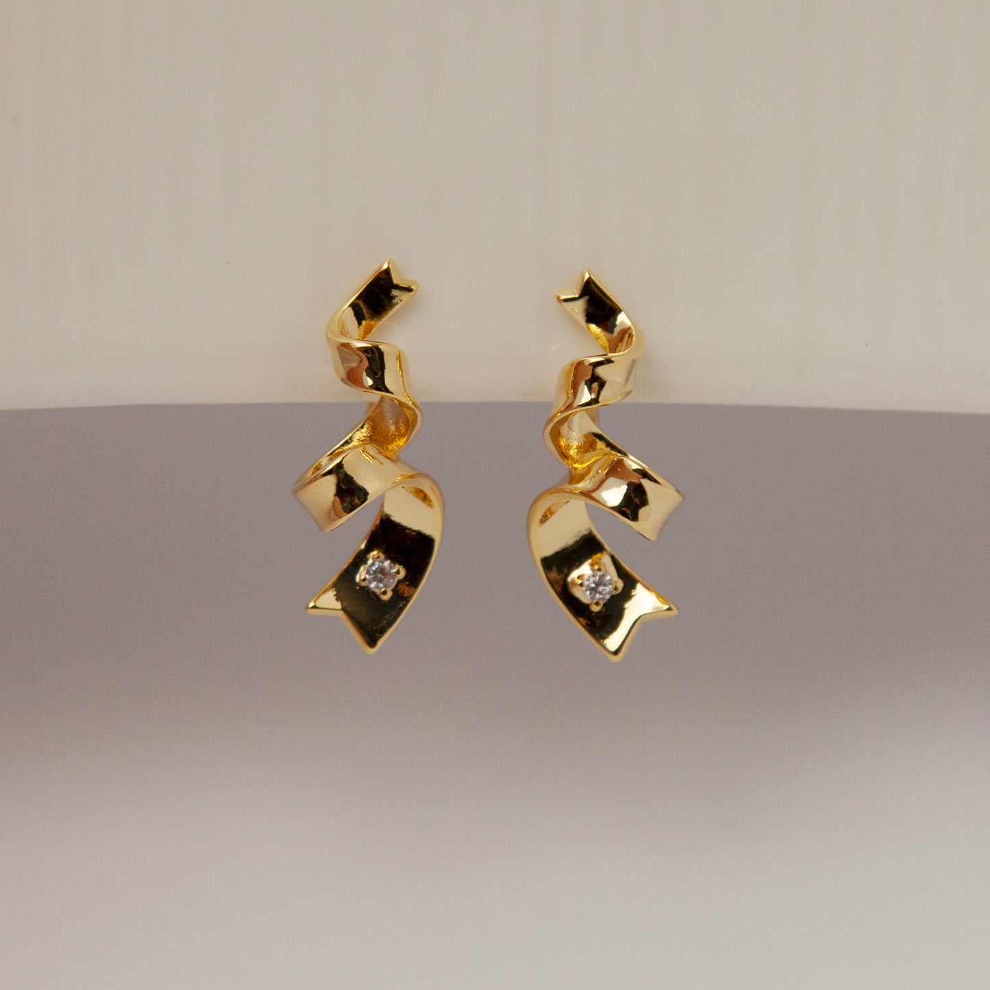 Clip On Gold Twisted Ribbon Stud Earrings