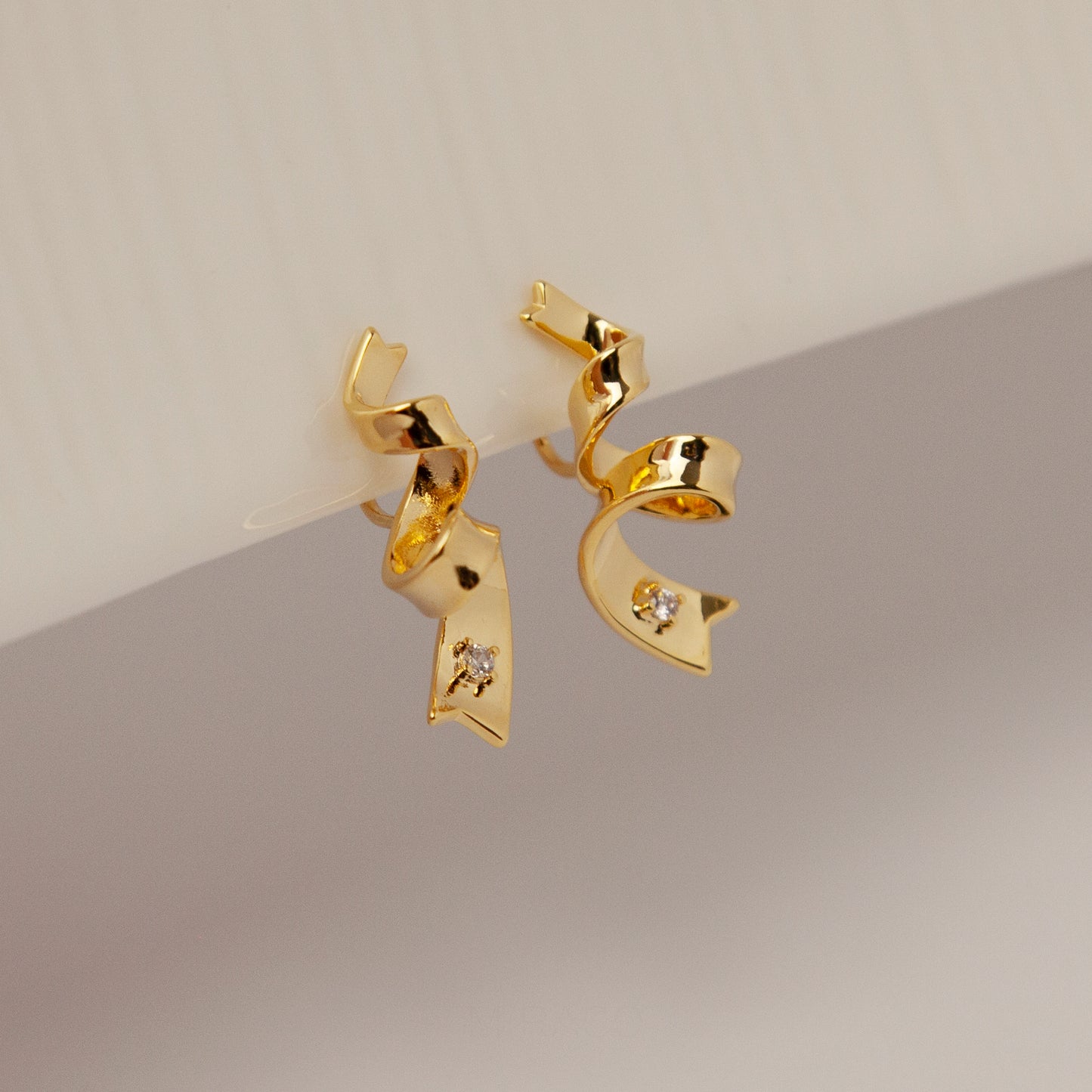 Clip On Gold Twisted Ribbon Stud Earrings