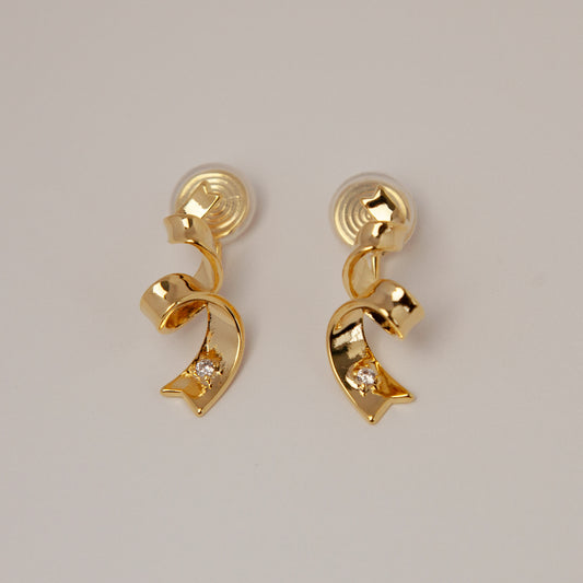 Clip On Gold Twisted Ribbon Stud Earrings