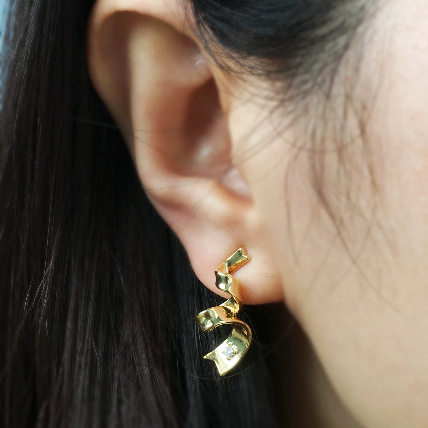 Clip On Gold Twisted Ribbon Stud Earrings