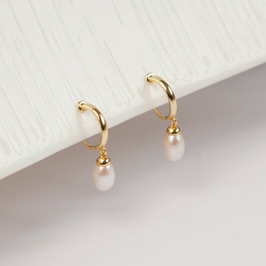 Genuine Pearl Dangle Hoop Clip On Earrings