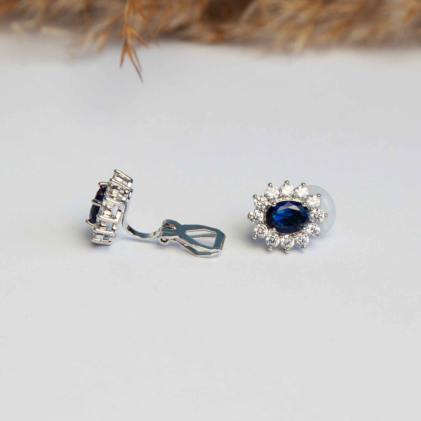 Clip On Black Blue Gemstone Earrings