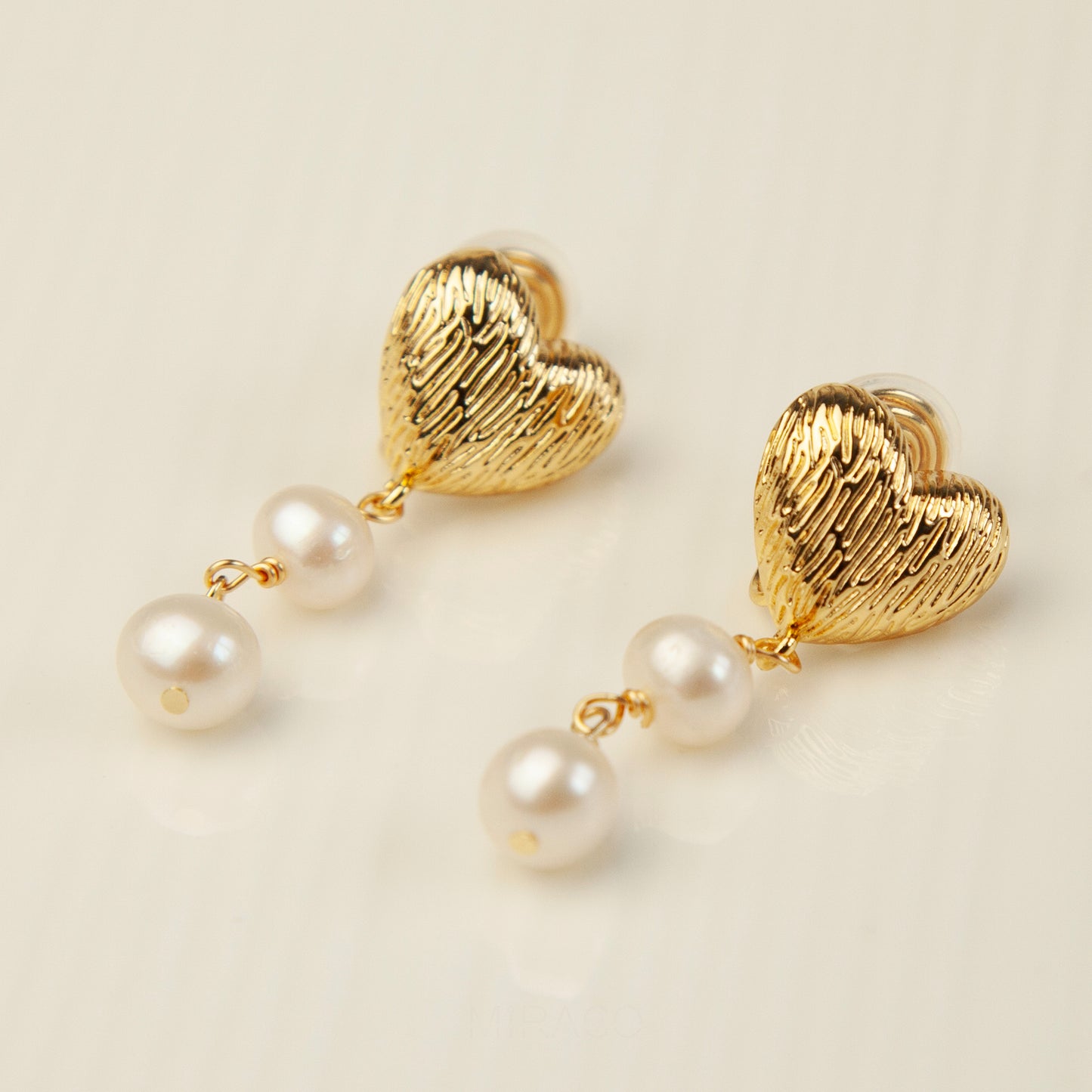 Heart Drop Earrings With Double Freshwater Pearls