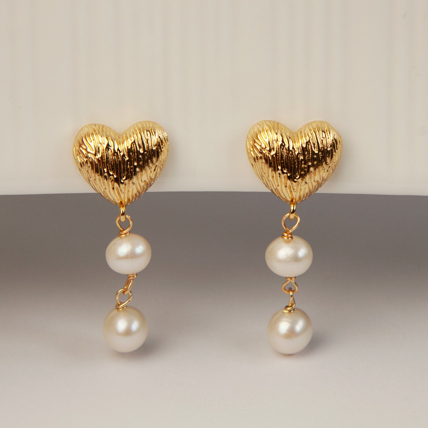 Heart Drop Earrings With Double Freshwater Pearls