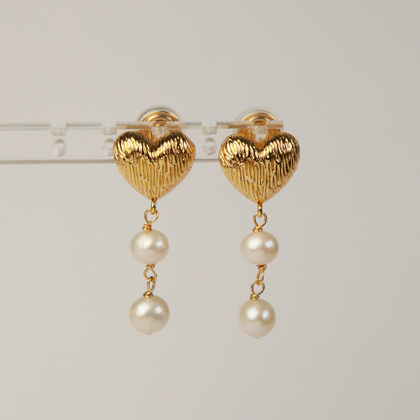 Heart Drop Earrings With Double Freshwater Pearls