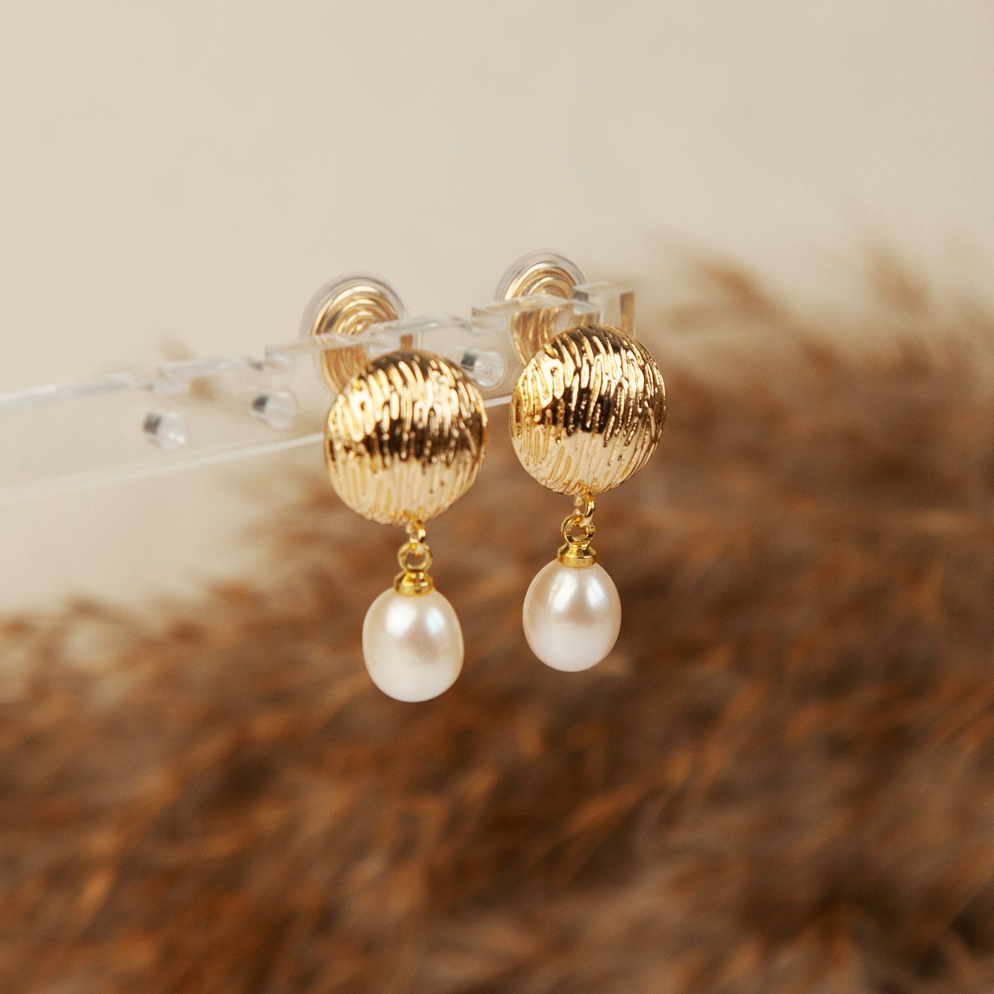 Clip On Dangle Drop Pearls Earrings