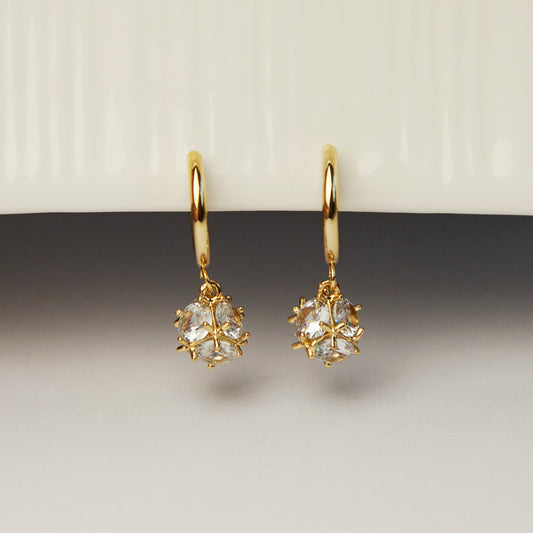 Gold Crystal Dangle Hoop Clip On Earrings