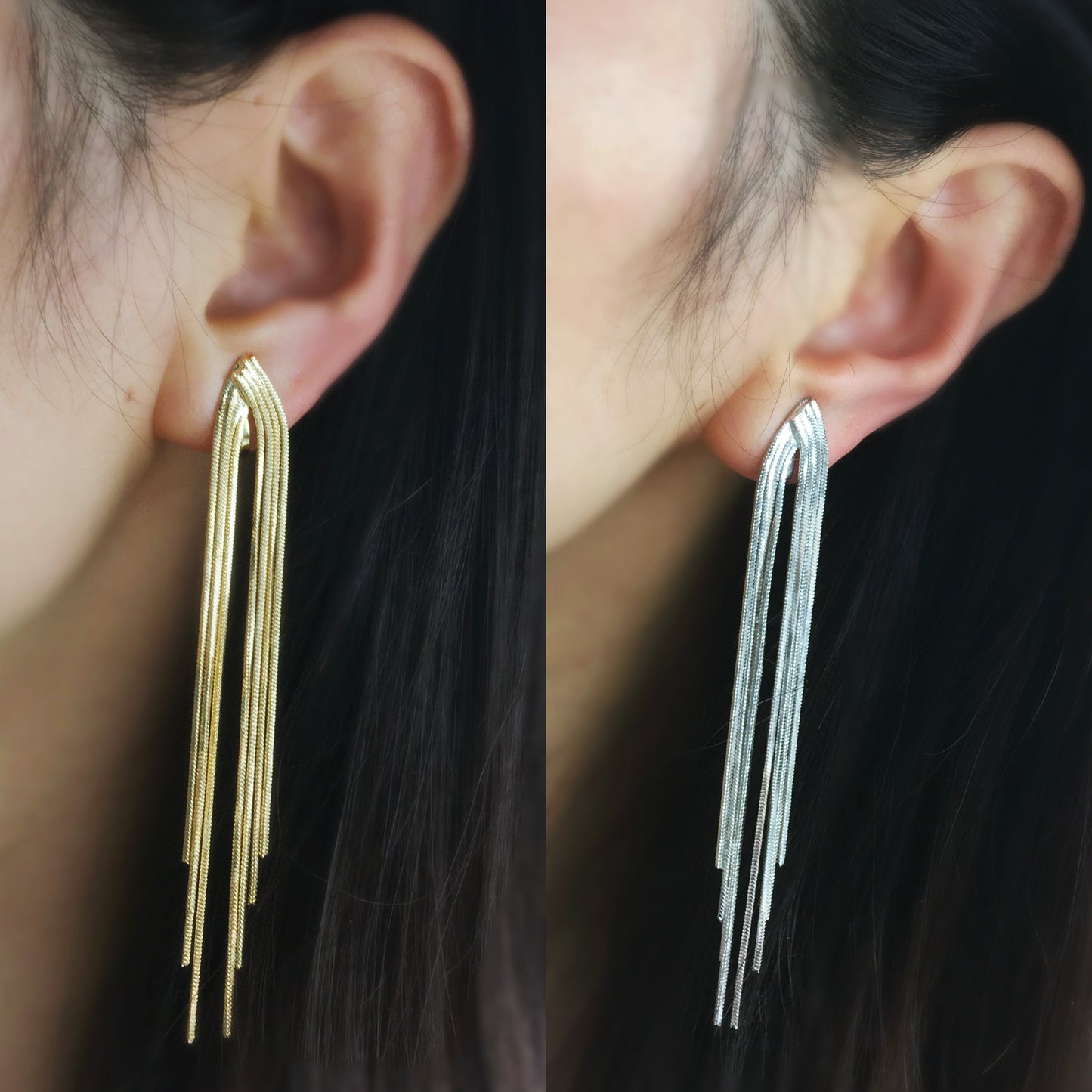 Clip On Dangle Drop Tassel Earrings