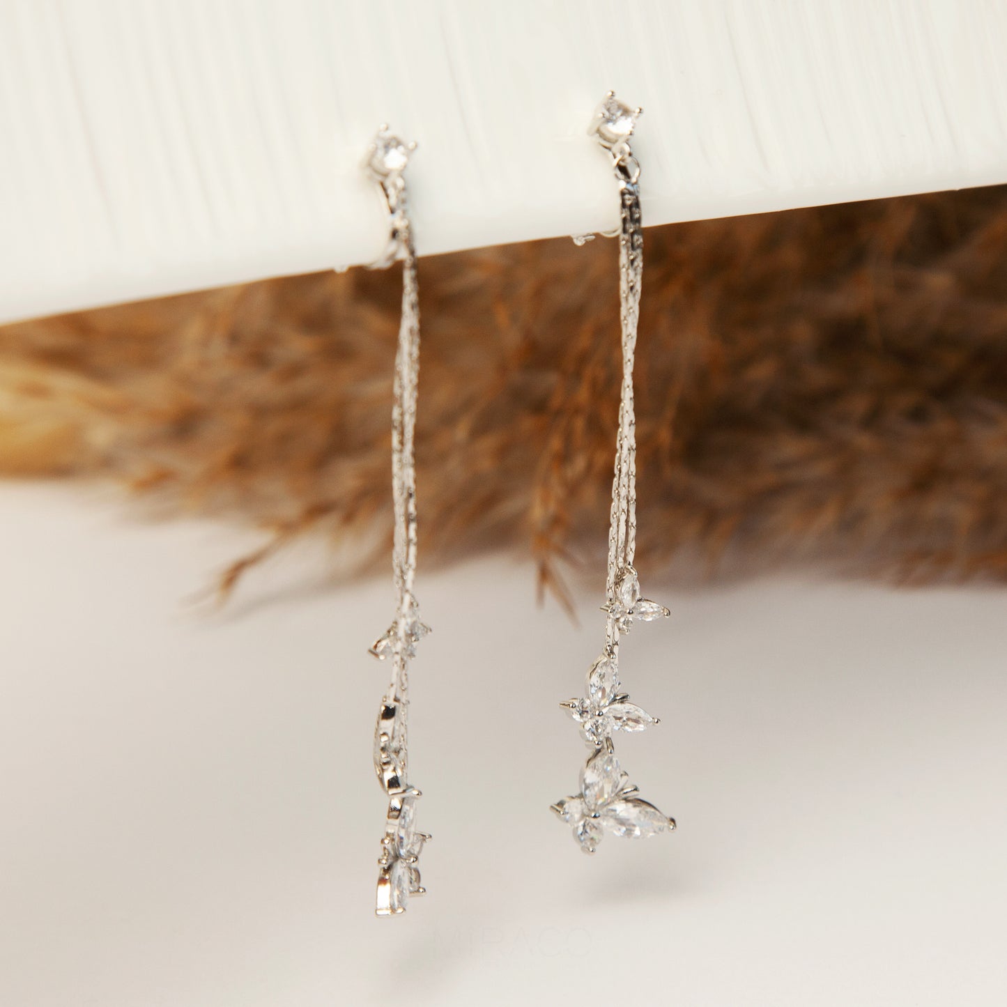 Clip On Silver Dangle Butterfly Diamond Earrings