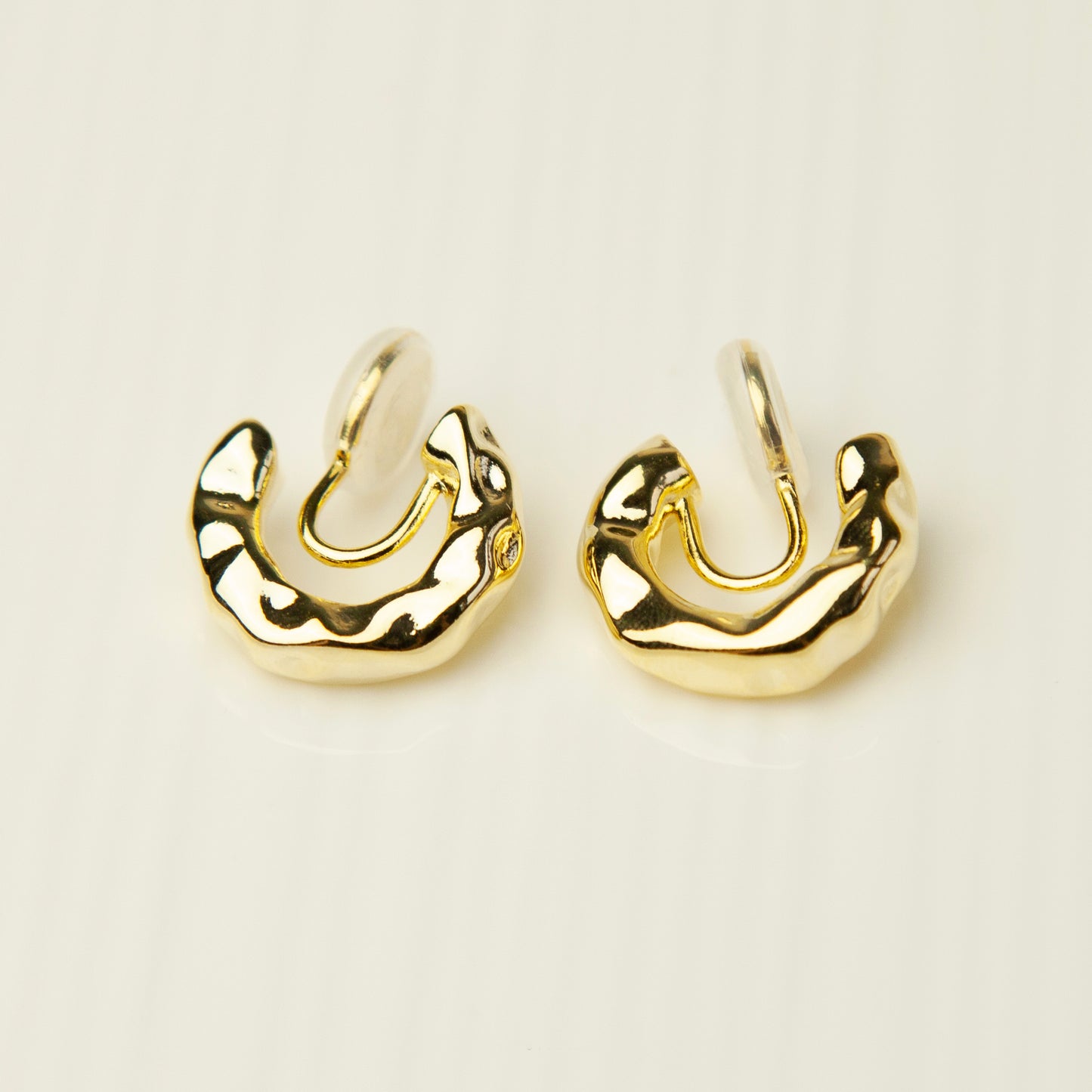 Hammered Chunky Gold Hoop Clip On Earrings