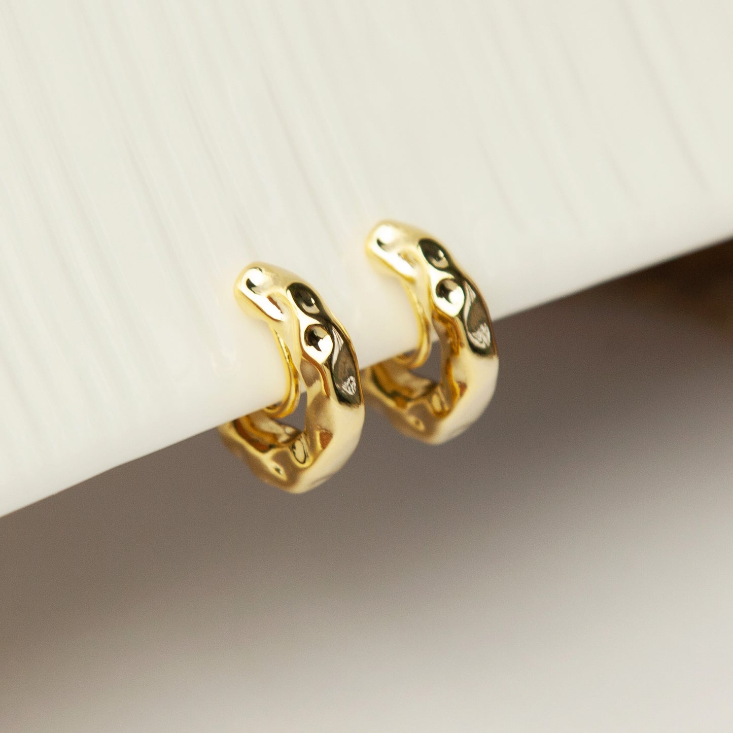 Hammered Chunky Gold Hoop Clip On Earrings