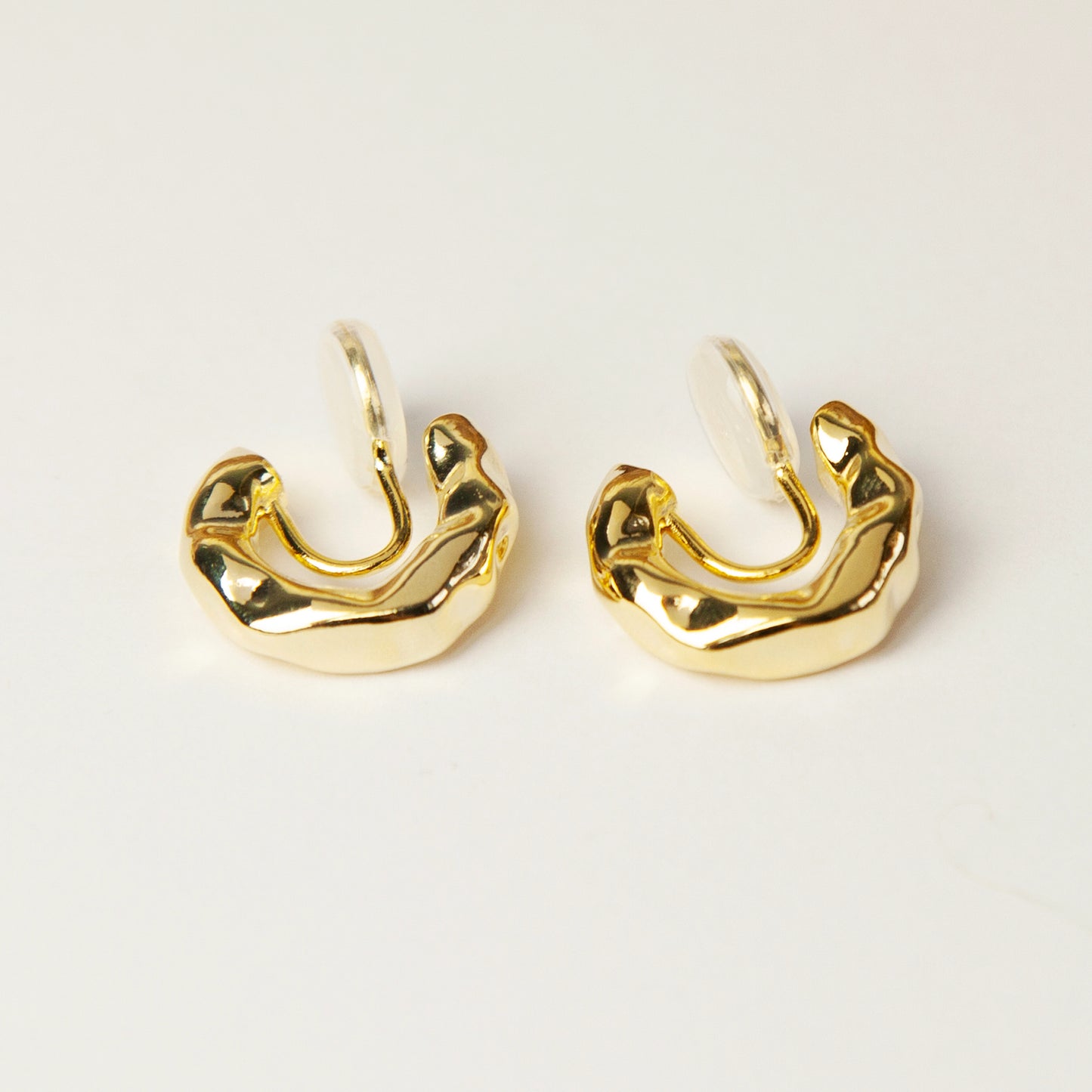 Hammered Chunky Gold Hoop Clip On Earrings