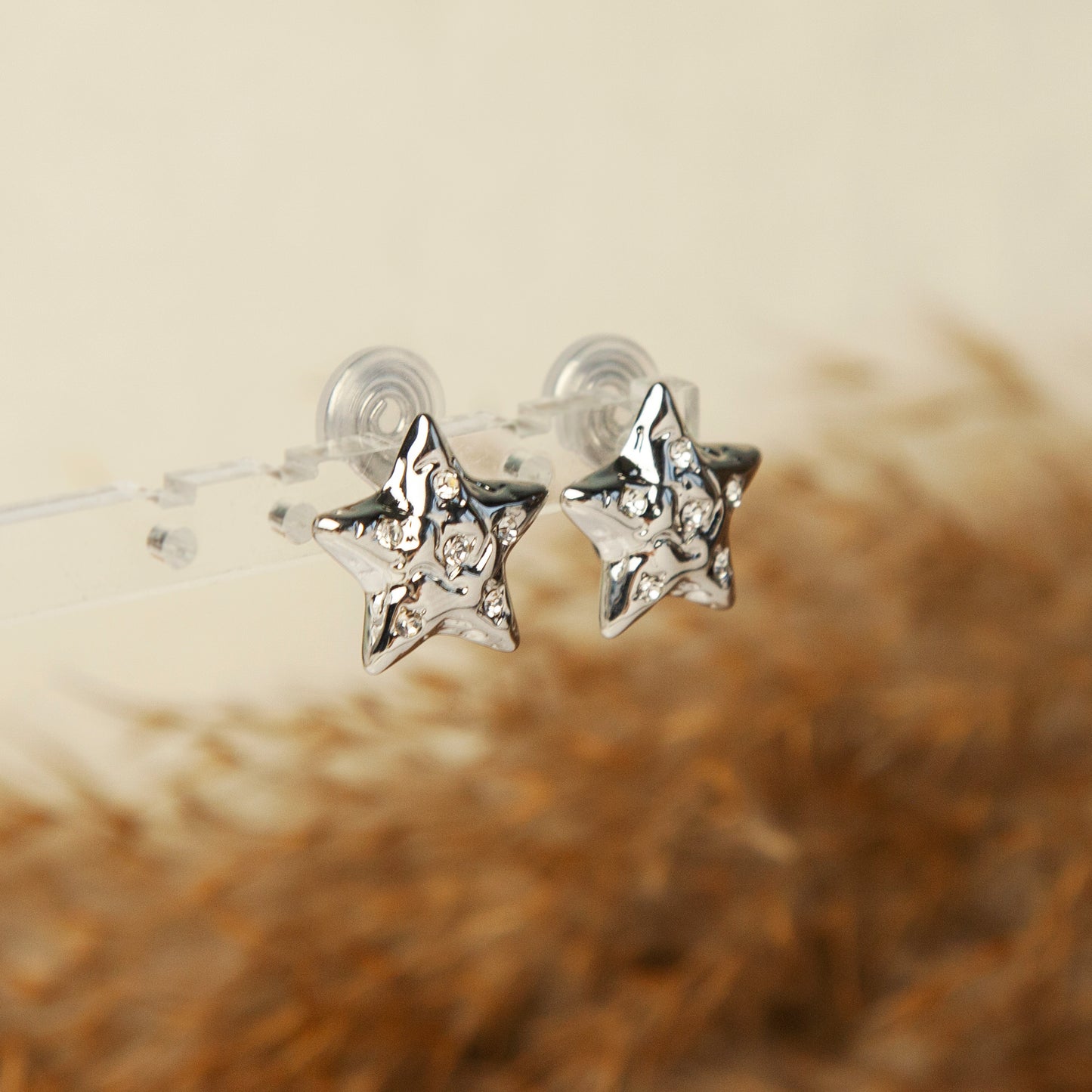 Clip On Silver Star Stud Earrings