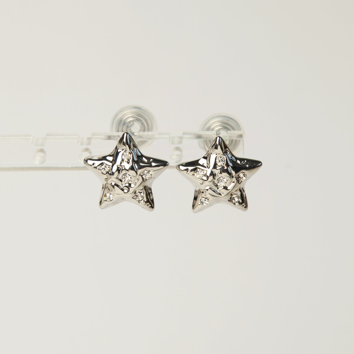 Clip On Silver Star Stud Earrings