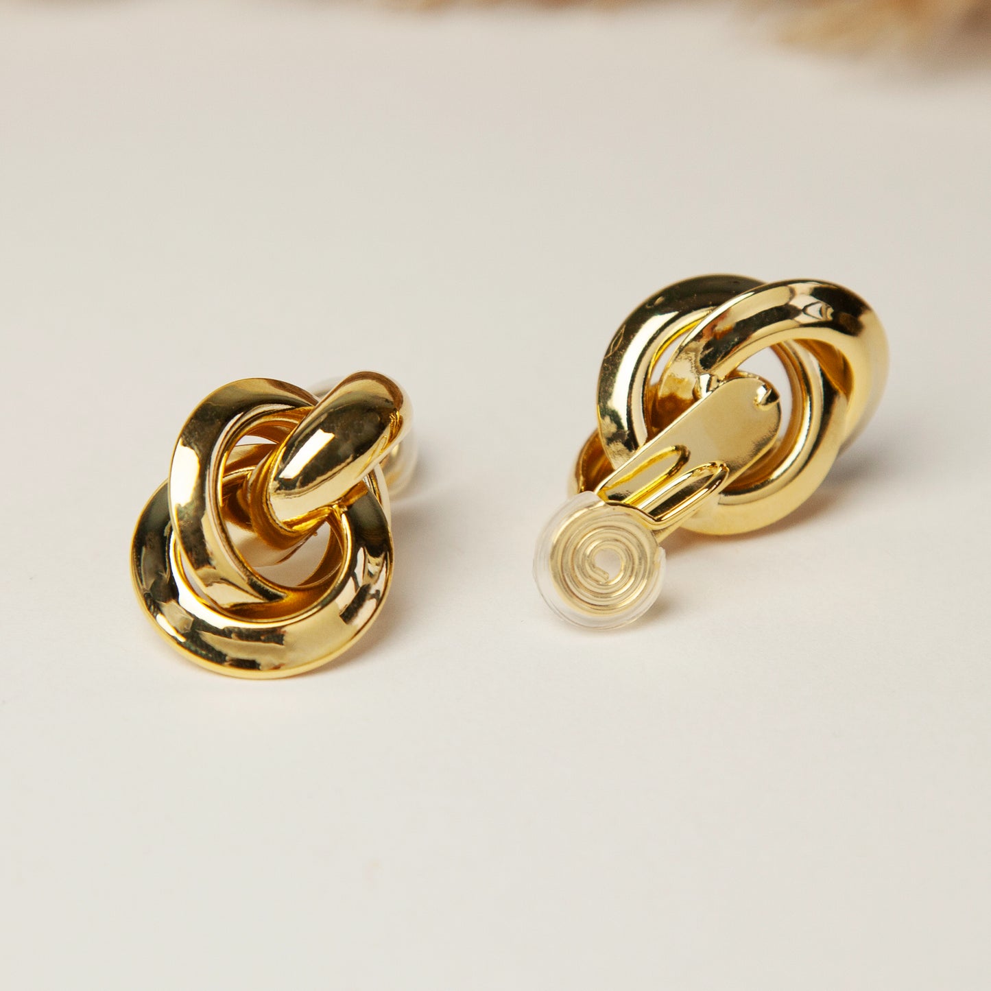 Clip On Gold Knot Stud Earrings