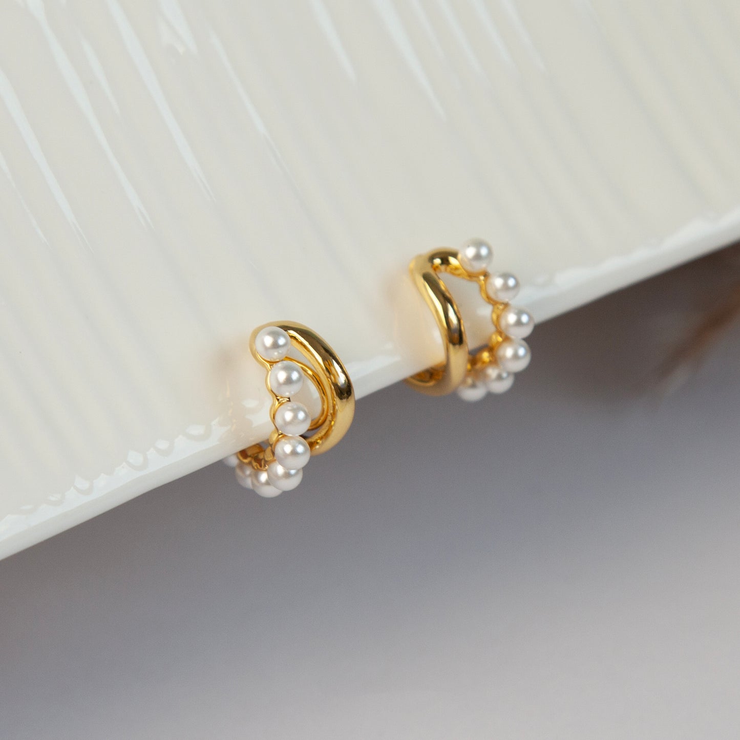 Gold Plated Pearl Hoop Earrings