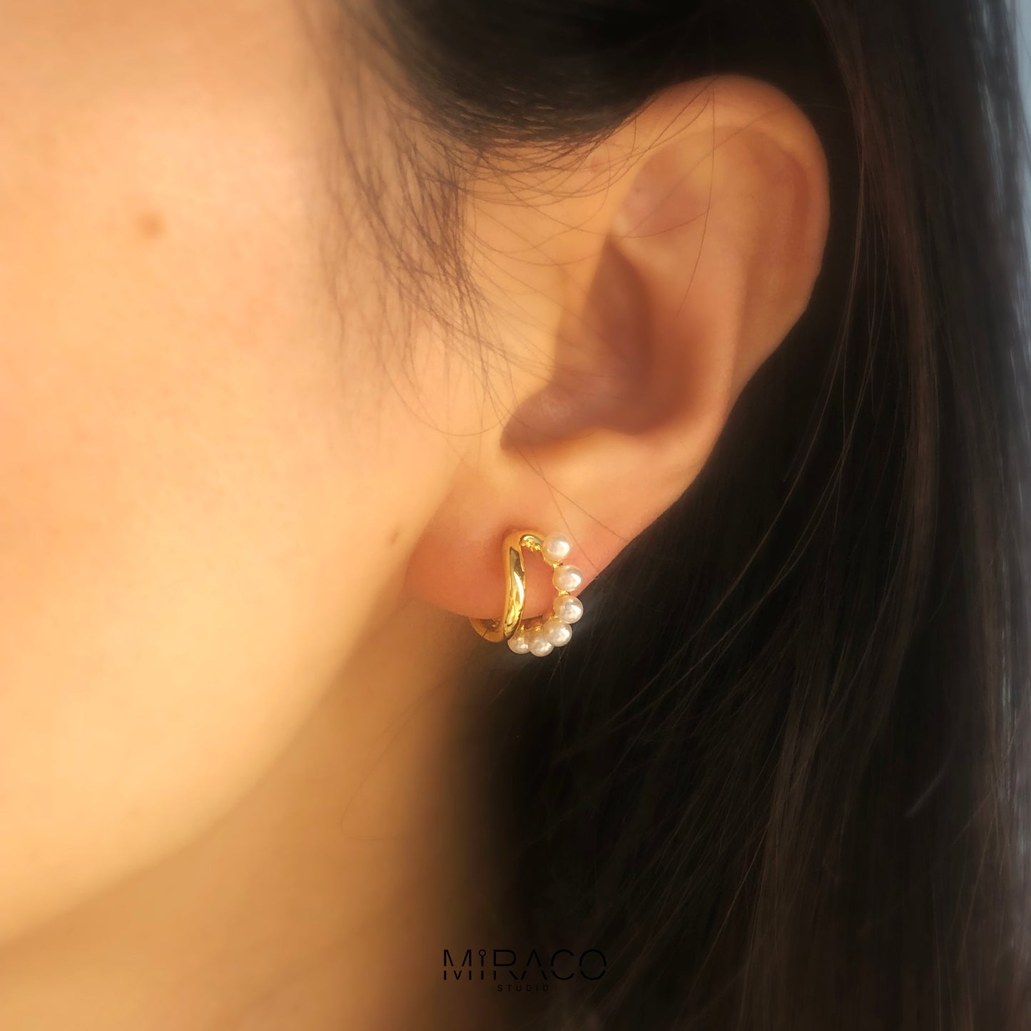 Gold Plated Pearl Hoop Earrings