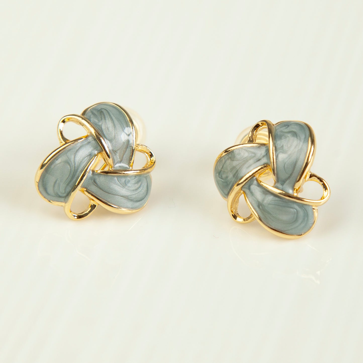 Clip On Stud Earrings Gold-Tone Blue Knot Geometric Earrings