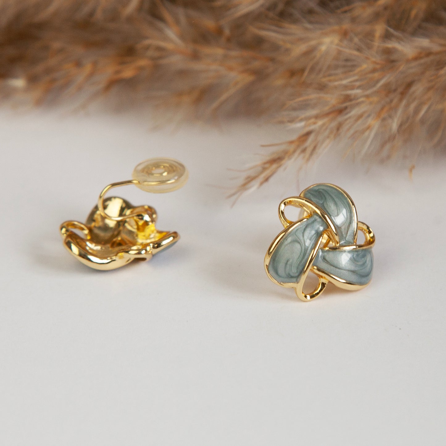 Clip On Stud Earrings Gold-Tone Blue Knot Geometric Earrings