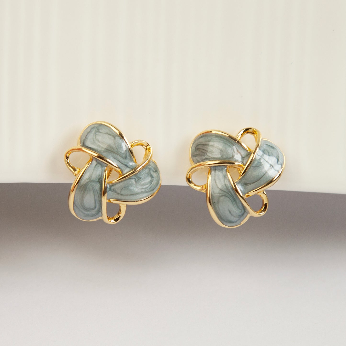 Clip On Stud Earrings Gold-Tone Blue Knot Geometric Earrings