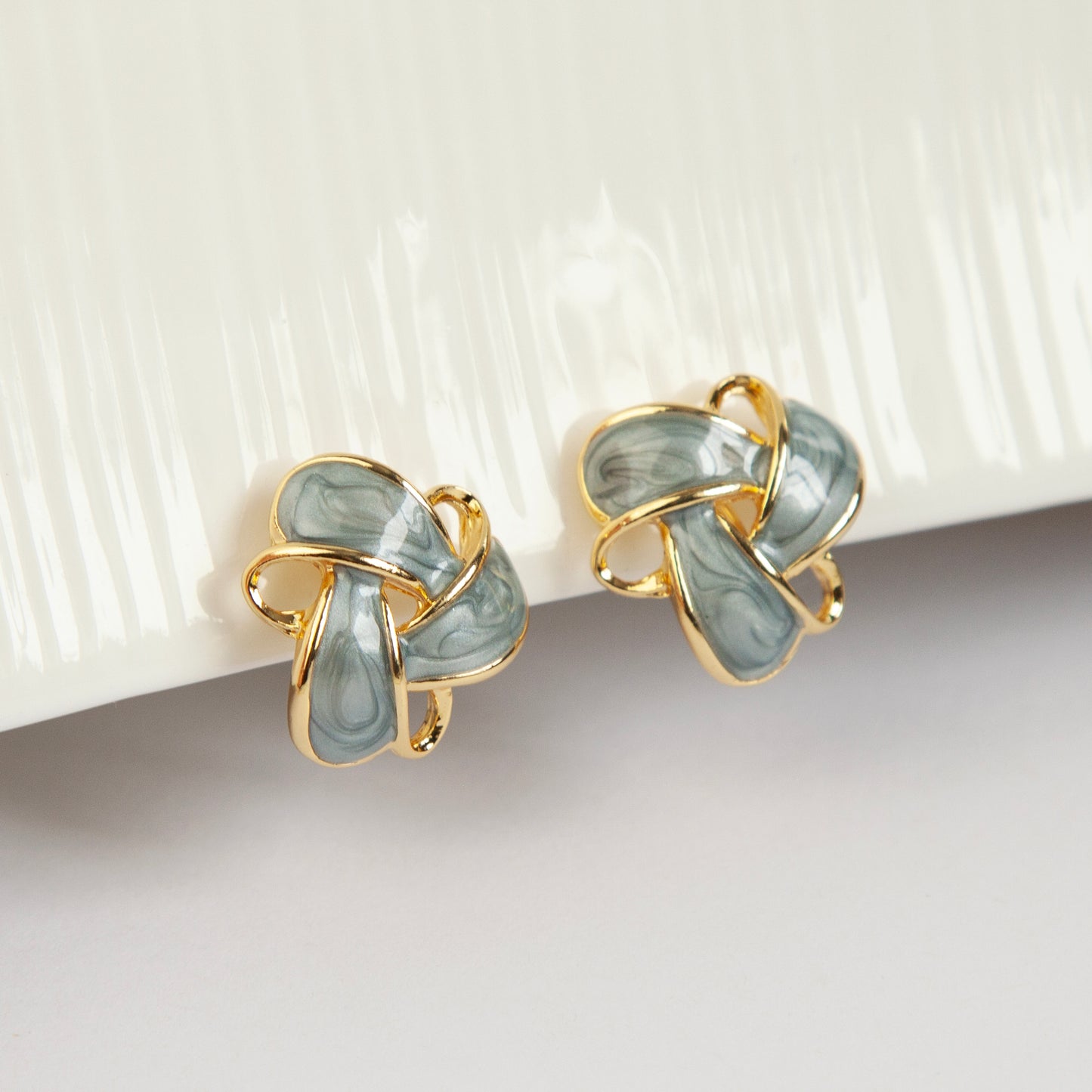 Clip On Stud Earrings Gold-Tone Blue Knot Geometric Earrings