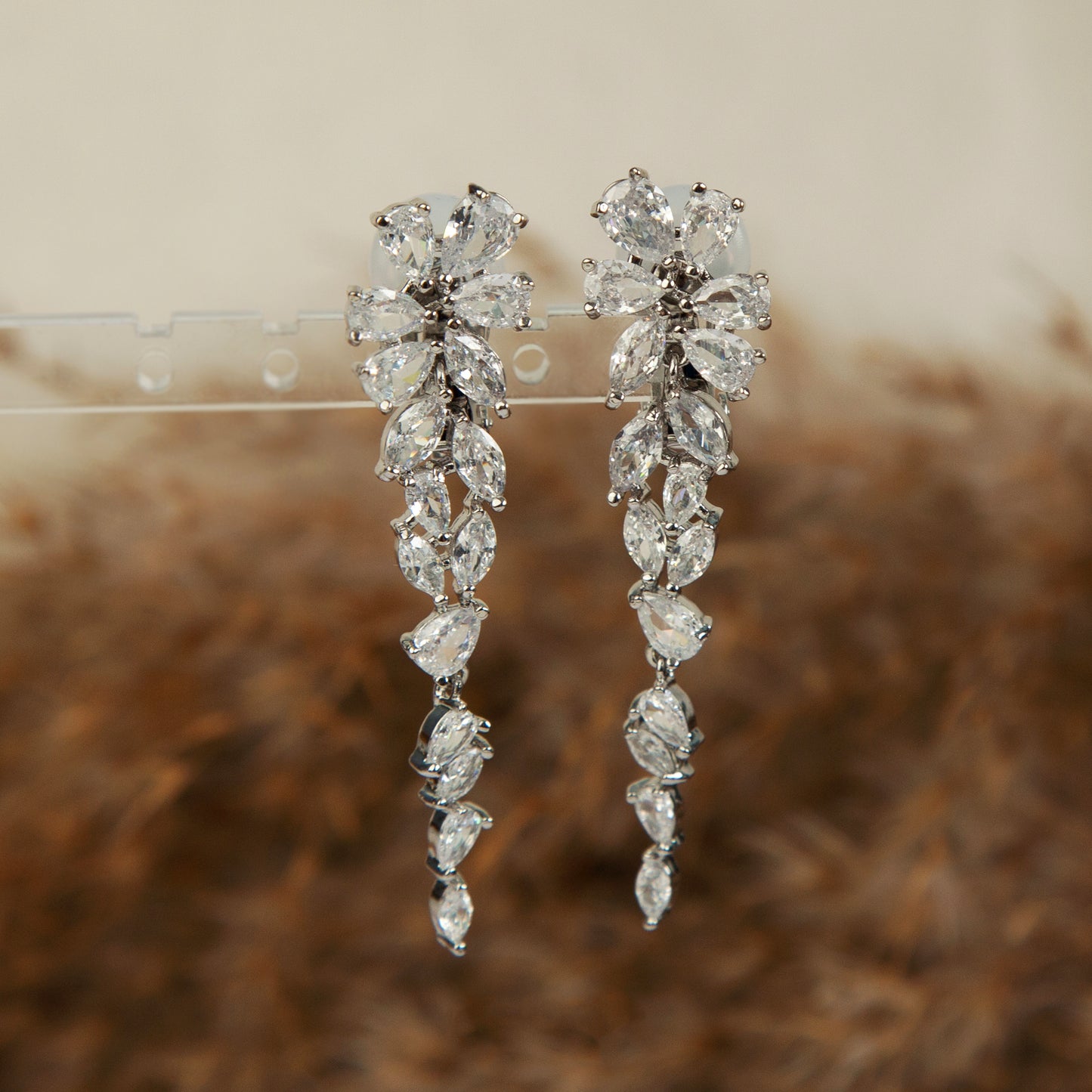 Clear Crystal Leaf Dangle and Drop Earrings