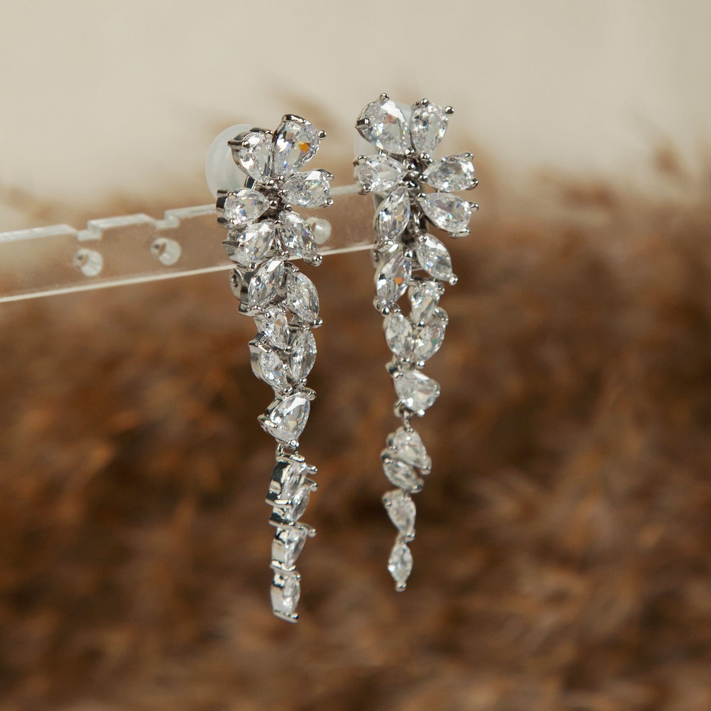 Clear Crystal Leaf Dangle and Drop Earrings