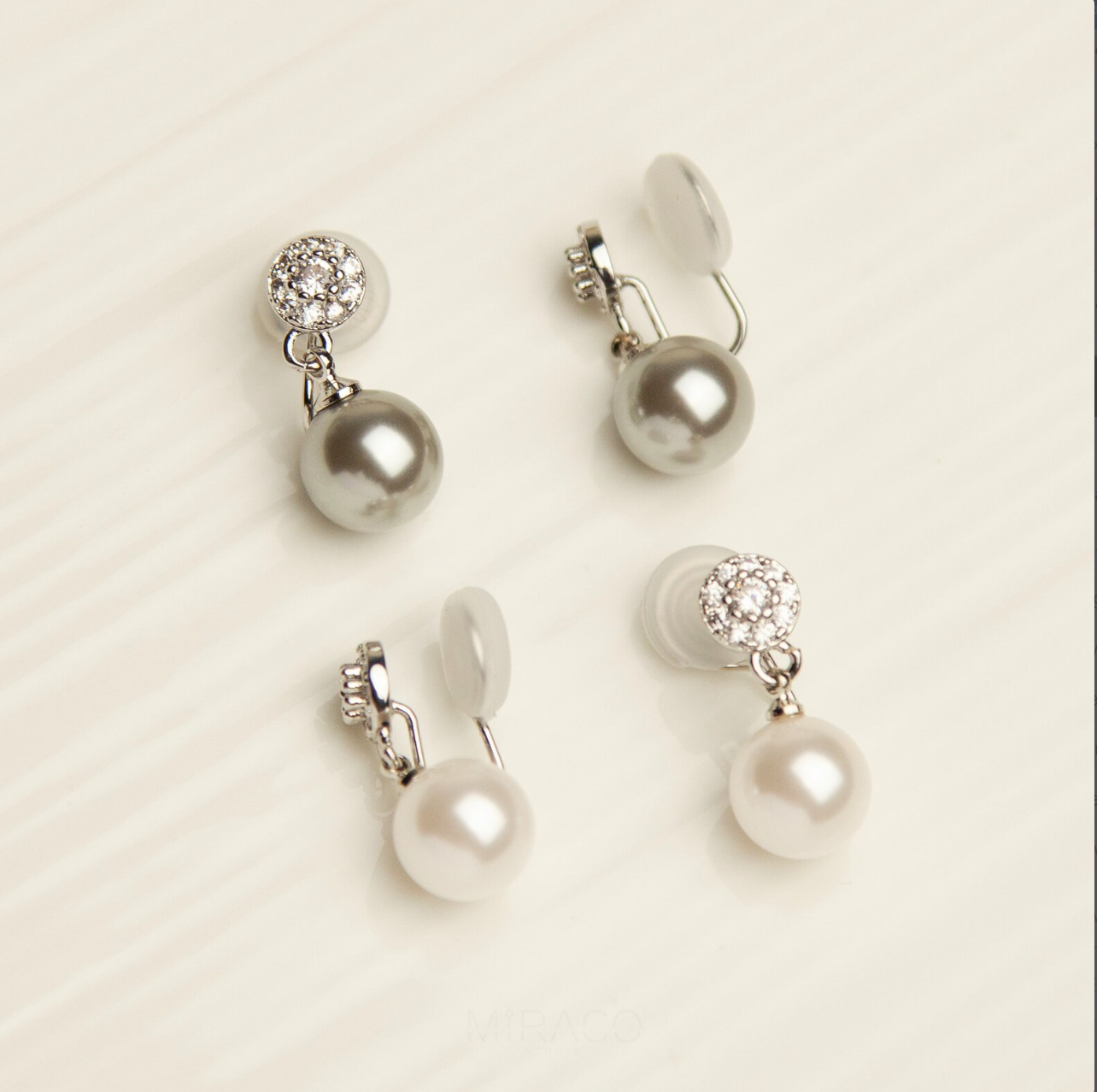 Grey or White Pearls Dangle Clip On Earrings