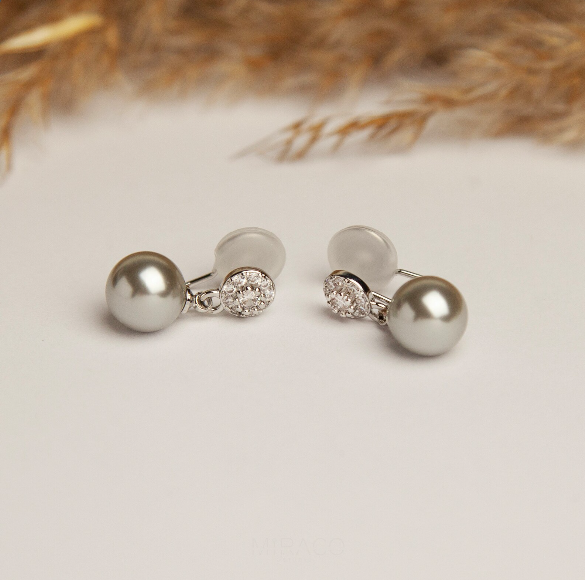 Grey or White Pearls Dangle Clip On Earrings