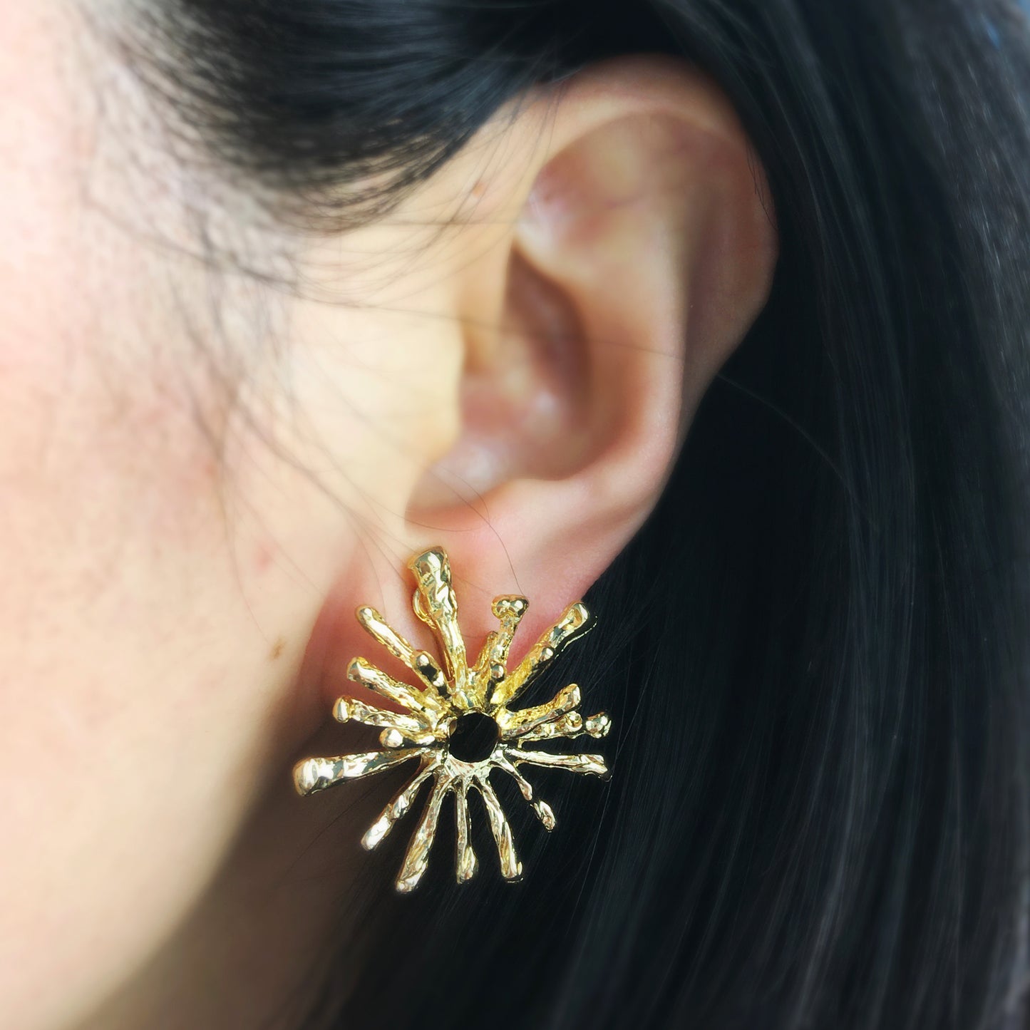 Large Sunray Stud Clip On Earrings