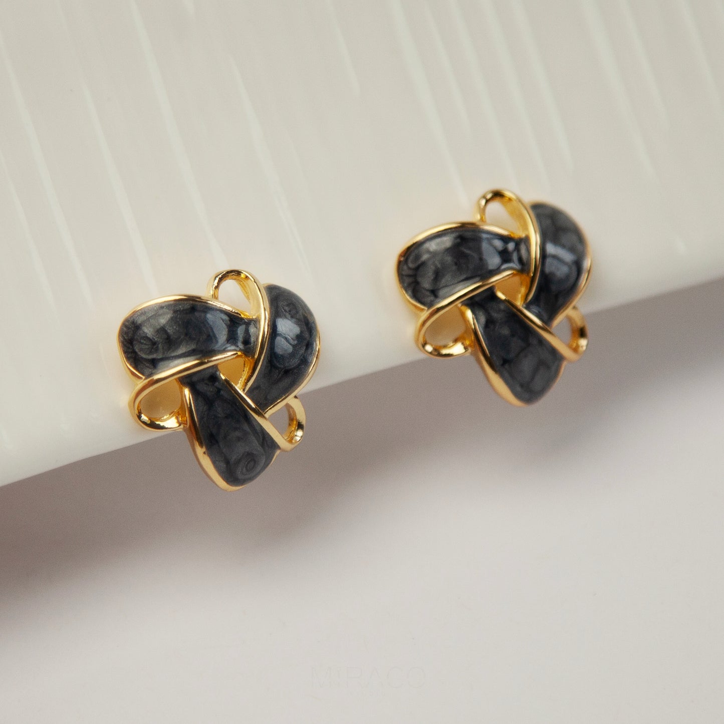 Clip On Stud Earrings Gold-Tone Blue Knot Geometric Earrings