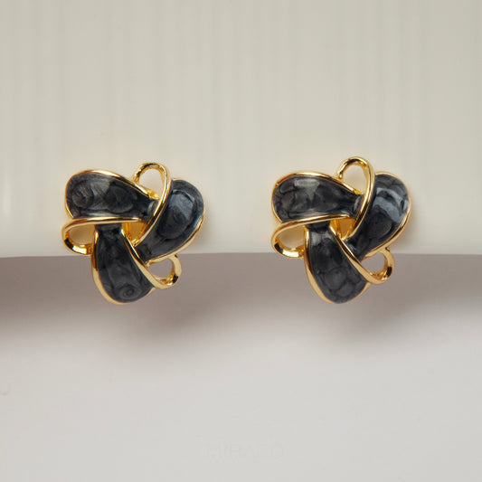 Clip On Stud Earrings Gold-Tone Blue Knot Geometric Earrings