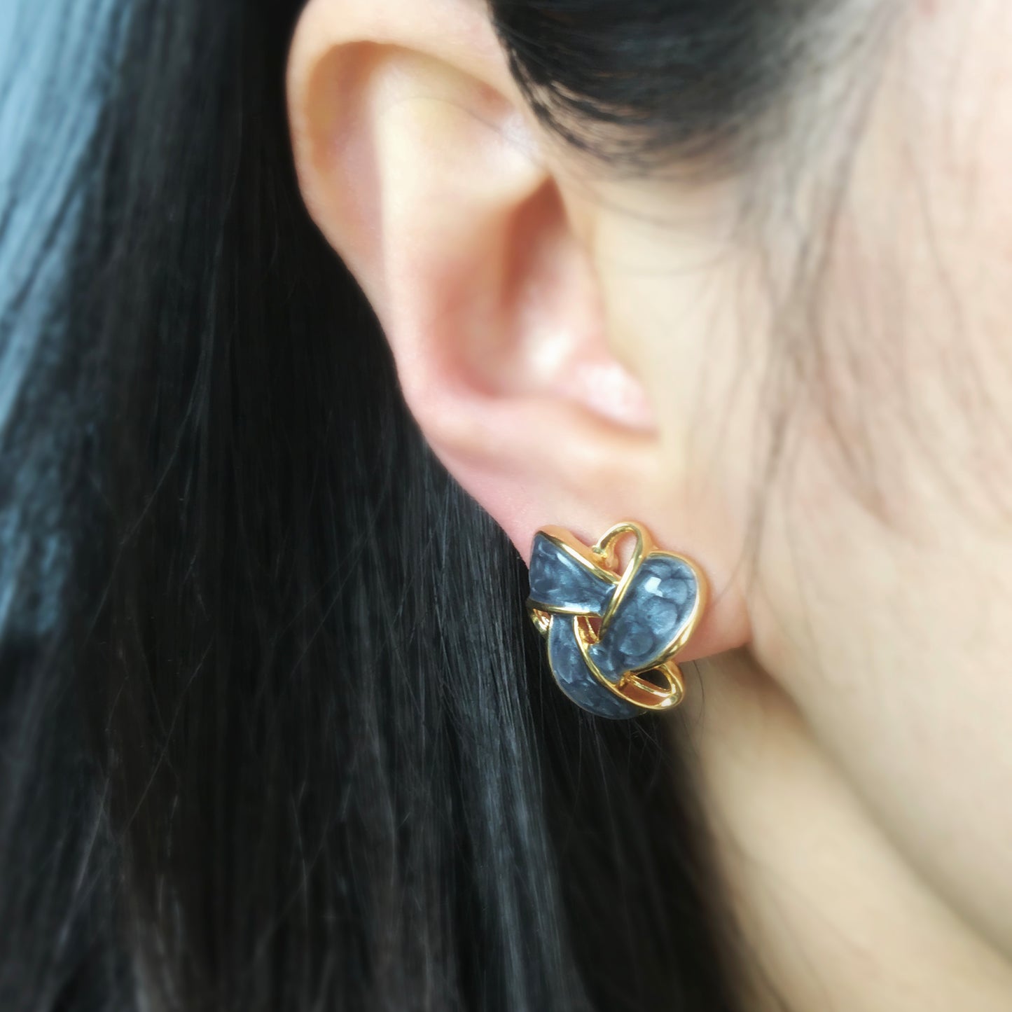 Clip On Stud Earrings Gold-Tone Blue Knot Geometric Earrings