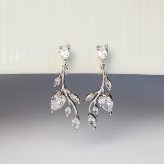 Clear Crystal Leaf Dangle and Drop Earrings