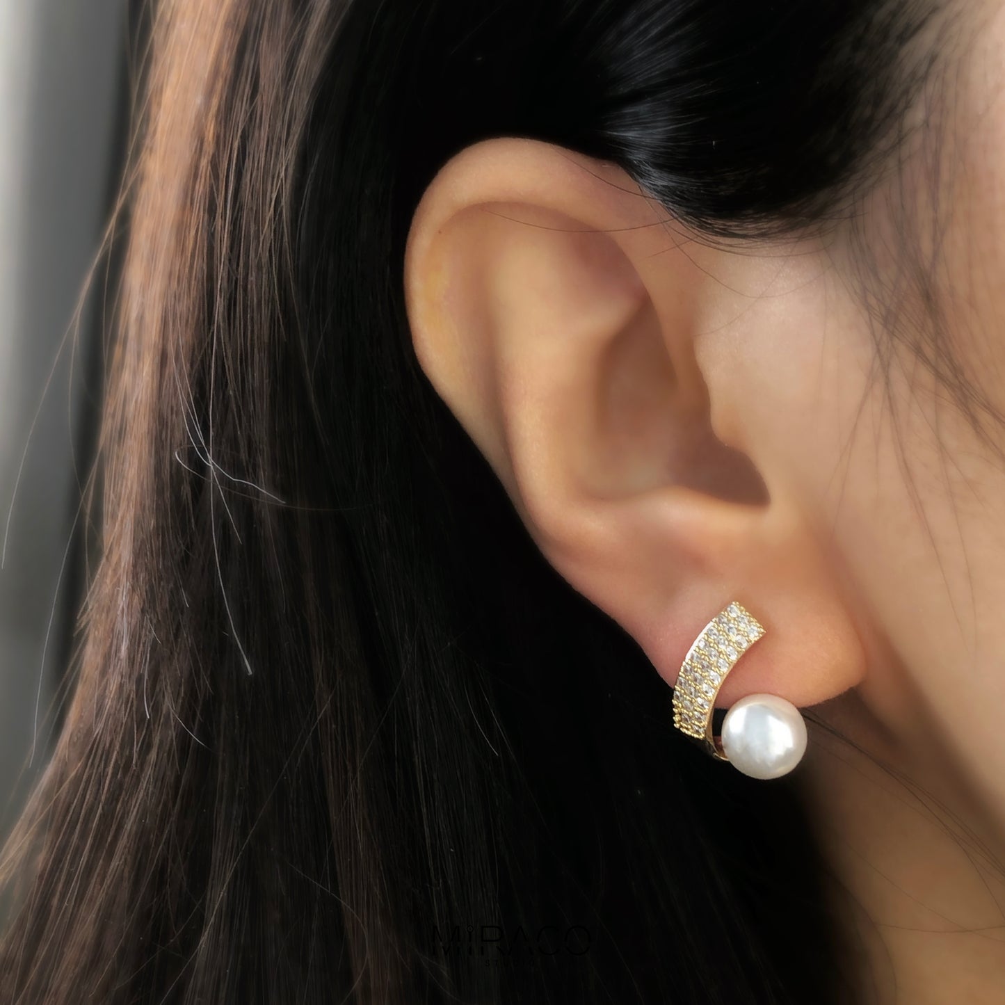 Pearl Studs With Pave Diamond