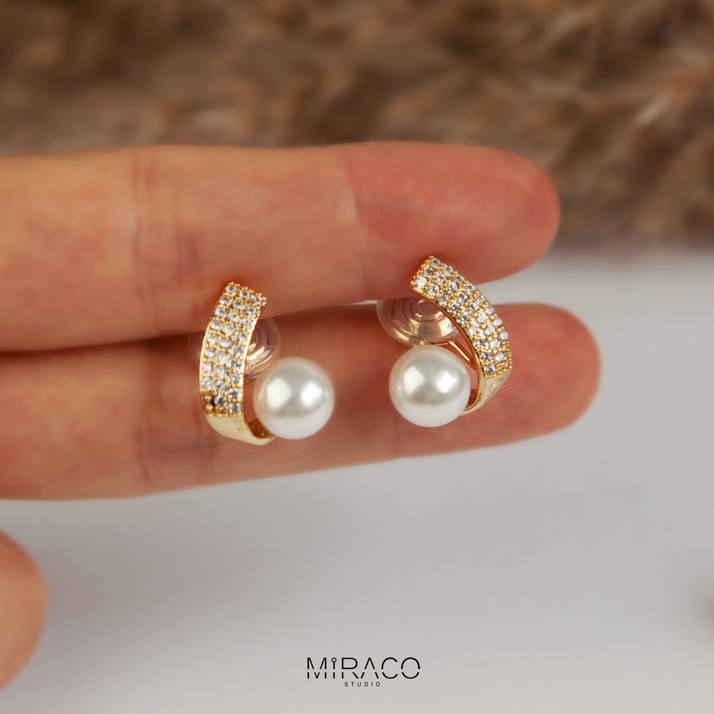 Pearl Studs With Pave Diamond