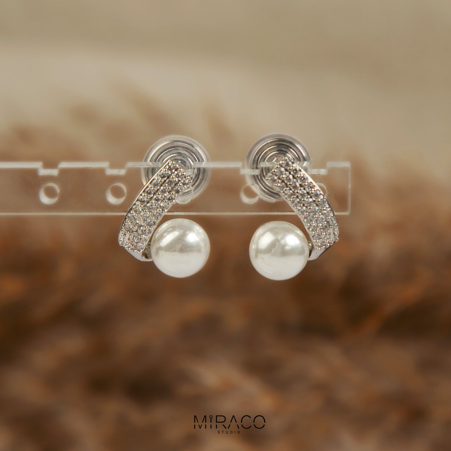 Pearl Studs With Pave Diamond